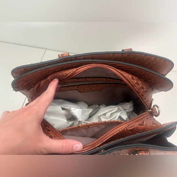 Dasein Handbag Purse Faux Leather Ostrich Brown Matching Wallet - Picture 6 of 11